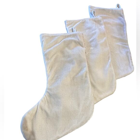 Ivory Velvet with Gold Snowflakes and Tan Trim Christmas Stockings Set of 3 - Picture 2 of 4